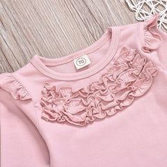 2 Pcs  Baby Girls Ruffled Tops + Suspender Skirt