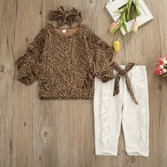 3Pcs 1-5 Years Girl Leopard Sweatshirt + Pants + Headband