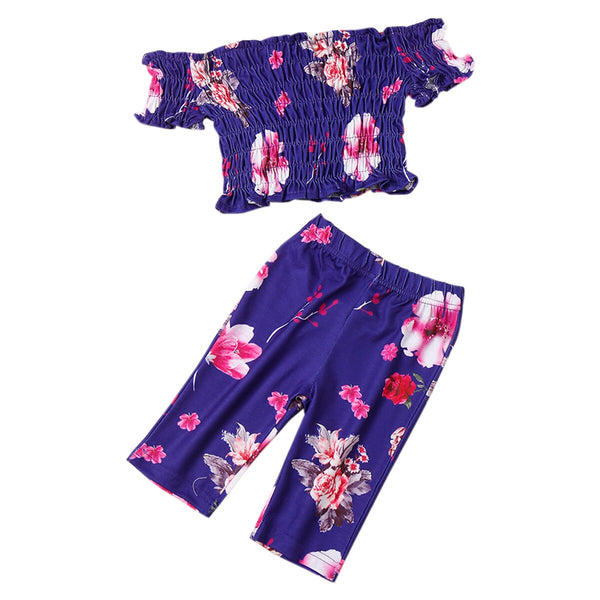 2 Pcs Girls Floral T-Shirt + Pants