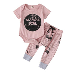 2 Pcs "MAMAS GIRL" Baby Girl Romper + Pants Suit