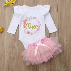 2 Pcs Baby Girls Romper + Tutu Skirt