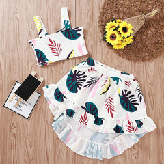 2 Pcs/set Girls Summer Leaf Tops + Skirt