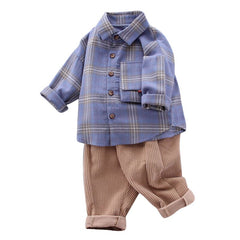 0-5 Years Boys Plaid Pattern Shirt + Trousers