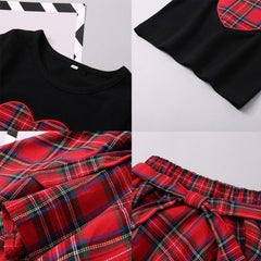 2 Pcs Girls Plaid Heart Tops + Skirt