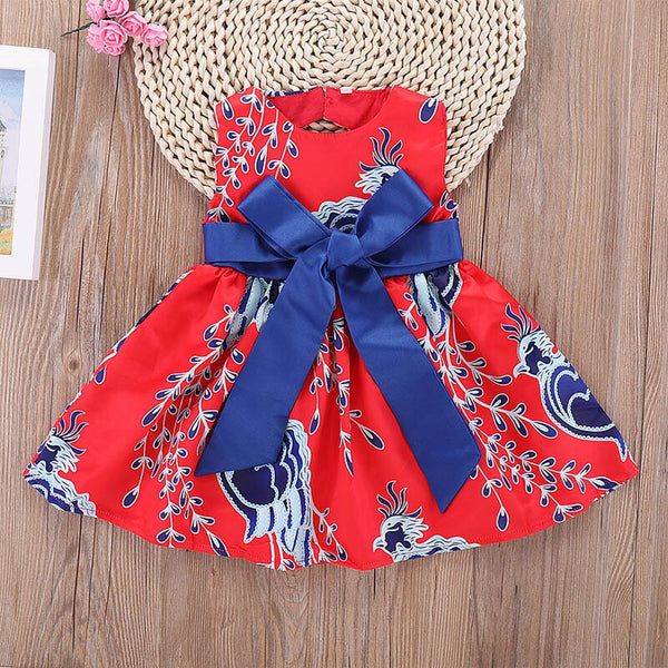 2-7 Years Girls Bow Peacock Red Dress