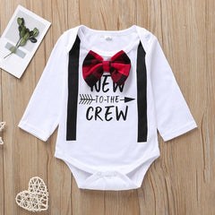 2 Pcs Baby Boy Leisure Bow Romper + Plaid Pants Suits