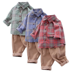 0-5 Years Boys Plaid Pattern Shirt + Trousers