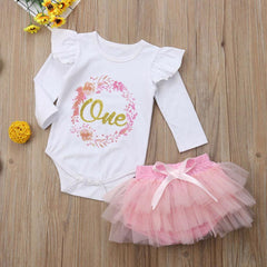 2 Pcs Baby Girls Romper + Tutu Skirt