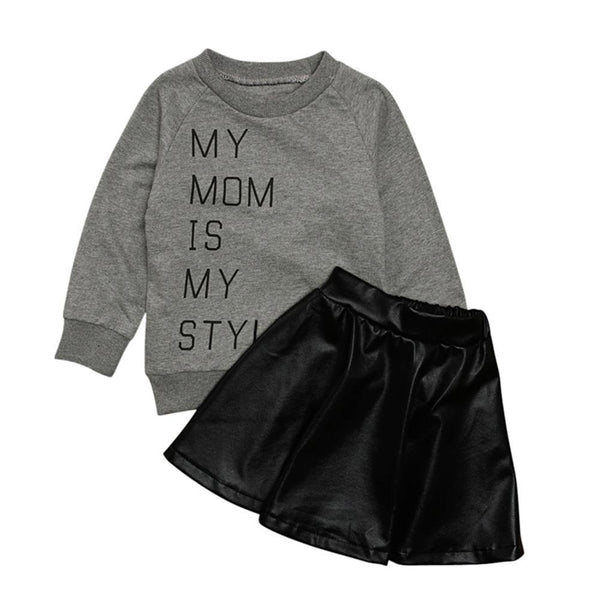 "MY MOM IS MY STYLIST" 2 Pcs Girls Short + Skirt