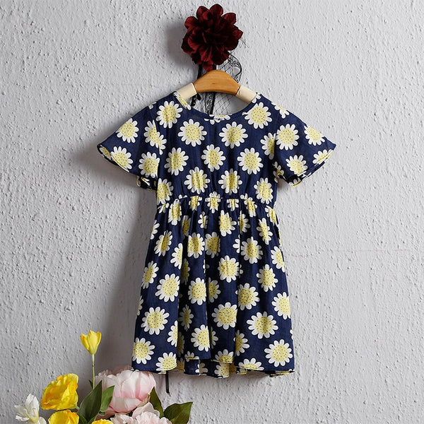 Sunflower Bowknot Baby Girl Summer Dress