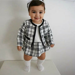 0-6 Years 2Pcs  Girls Plaids Coat Tops + Dress