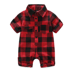 2 Pcs Baby Plaid Jumpsuit + Hat