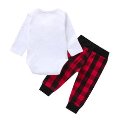 2 Pcs Baby Boy Leisure Bow Romper + Plaid Pants Suits