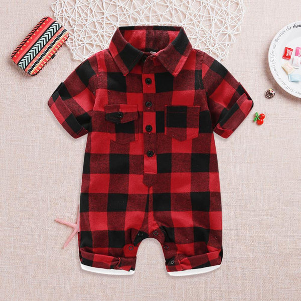 2 Pcs Baby Plaid Jumpsuit + Hat