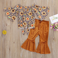 2 Pcs Girls Sunflower Pullover + Trousers