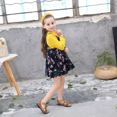 2PCS/Set Girls T-shirt + Floral Belt Skirt