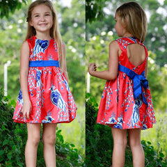 2-7 Years Girls Bow Peacock Red Dress