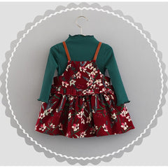 2PCS/Set Girls T-shirt + Floral Belt Skirt