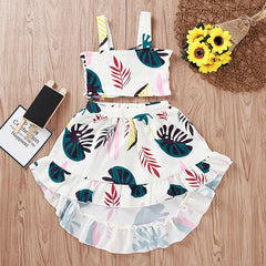 2 Pcs/set Girls Summer Leaf Tops + Skirt