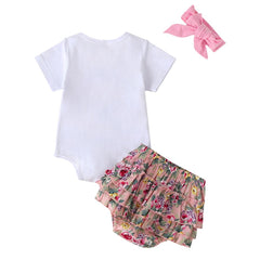 3 Pcs Baby Girls Romper + Floral Shorts + Headband