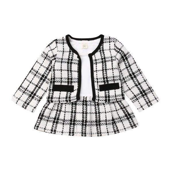 0-6 Years 2Pcs  Girls Plaids Coat Tops + Dress