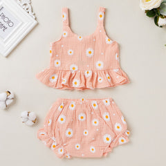 2 Pcs Girls Daisy Flower Summersuit