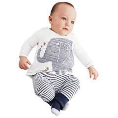 Boys Elephant Tops + Striped Pants