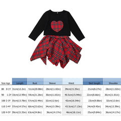 2 Pcs Girls Plaid Heart Tops + Skirt