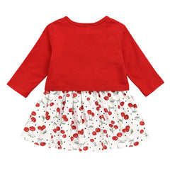 Casual Baby Girls Cherry Dress + Bowknot Tops Outfit