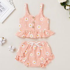 2 Pcs Girls Daisy Flower Summersuit