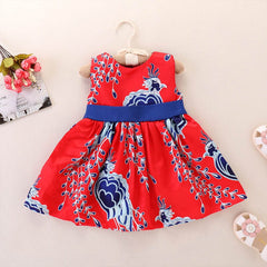 2-7 Years Girls Bow Peacock Red Dress