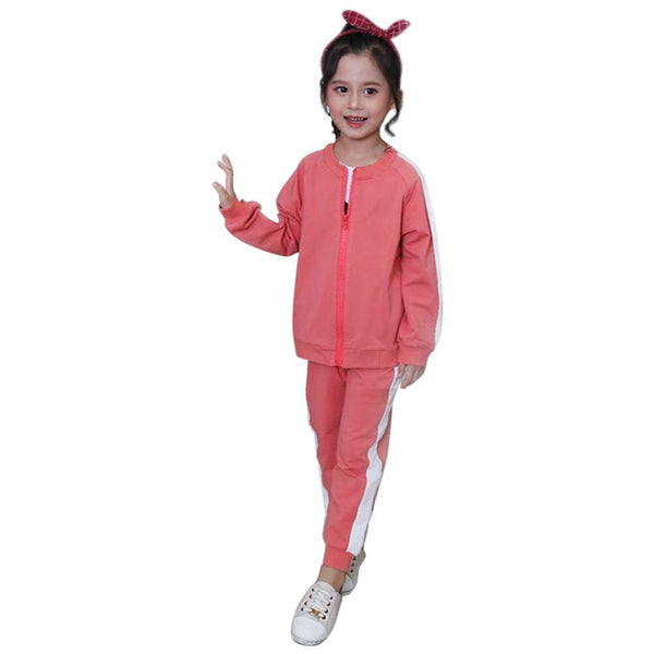 2 Pcs Girls Zipper Tops + Pants Sets