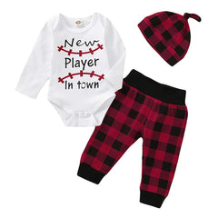 0-12M New Player In Town Baby Rompers + Pants + Cap Set