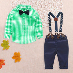 2 Pcs  Boys Bow Shirts + Suspender Pants