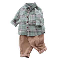 0-5 Years Boys Plaid Pattern Shirt + Trousers