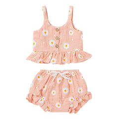 2 Pcs Girls Daisy Flower Summersuit