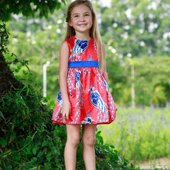 2-7 Years Girls Bow Peacock Red Dress