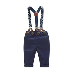 2 Pcs  Boys Bow Shirts + Suspender Pants