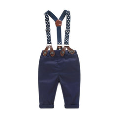 2 Pcs Baby Boy Bow Tops + Suspenders Pants