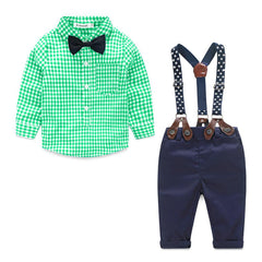 2 Pcs Baby Boy Bow Tops + Suspenders Pants