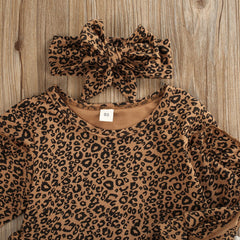 3Pcs 1-5 Years Girl Leopard Sweatshirt + Pants + Headband