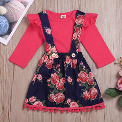 2 Pcs Baby Girl Rompers + Suspender Skirt