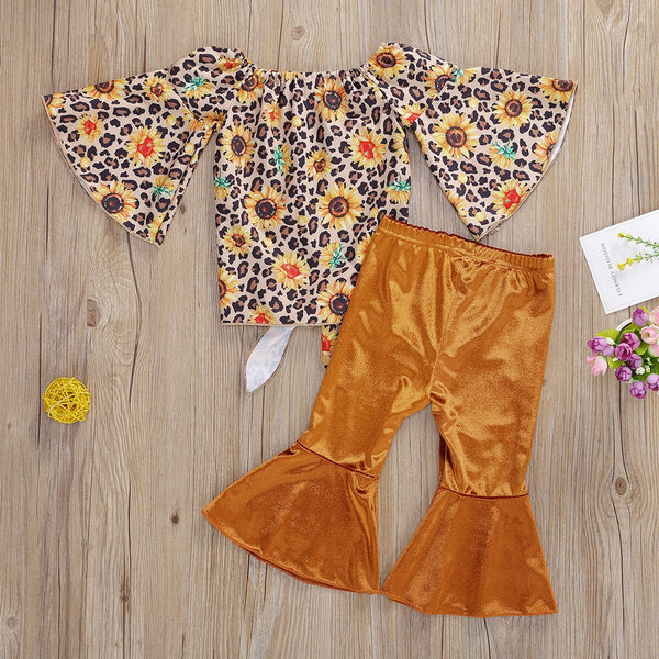 2 Pcs Girls Sunflower Pullover + Trousers