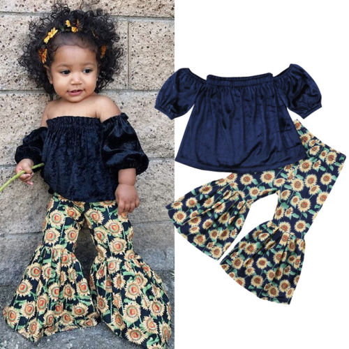 1-6T Baby Girls Off Shoulder + Sunflower Pants