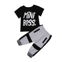 "MINI BOSS" 1-6 Years Baby Boys Summer Tops + Pants