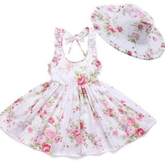 1-8Y Girls Floral  Dress + Hat Summer Set