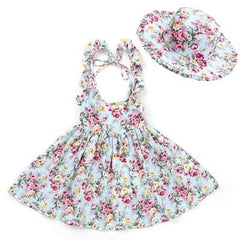 1-8Y Girls Floral  Dress + Hat Summer Set