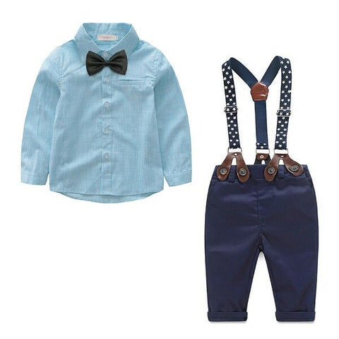 Boys Gentleman Bow Tie Shirts + Suspender Pants