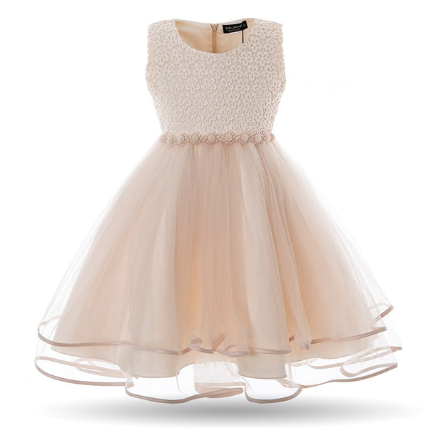 Girls Mesh Pearls Dress