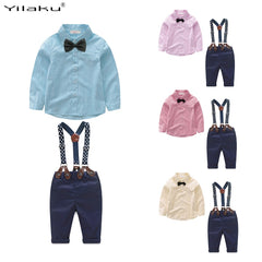 Boys Gentleman Bow Tie Shirts + Suspender Pants